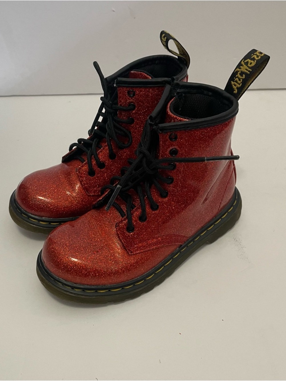 Kids Little Boys Girls Red Glitter 1460 Dr Martens Zip &Tie Boots Size 10